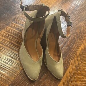 Lucky Brand Olive Ankle Strap Wedge Heels
